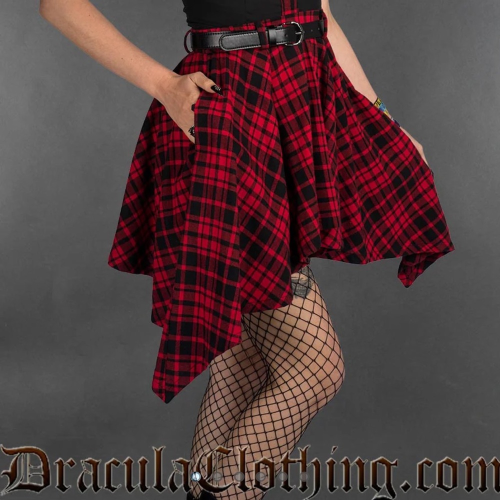Dracula Clothing Red Plaid Asymmetrical Skirt
